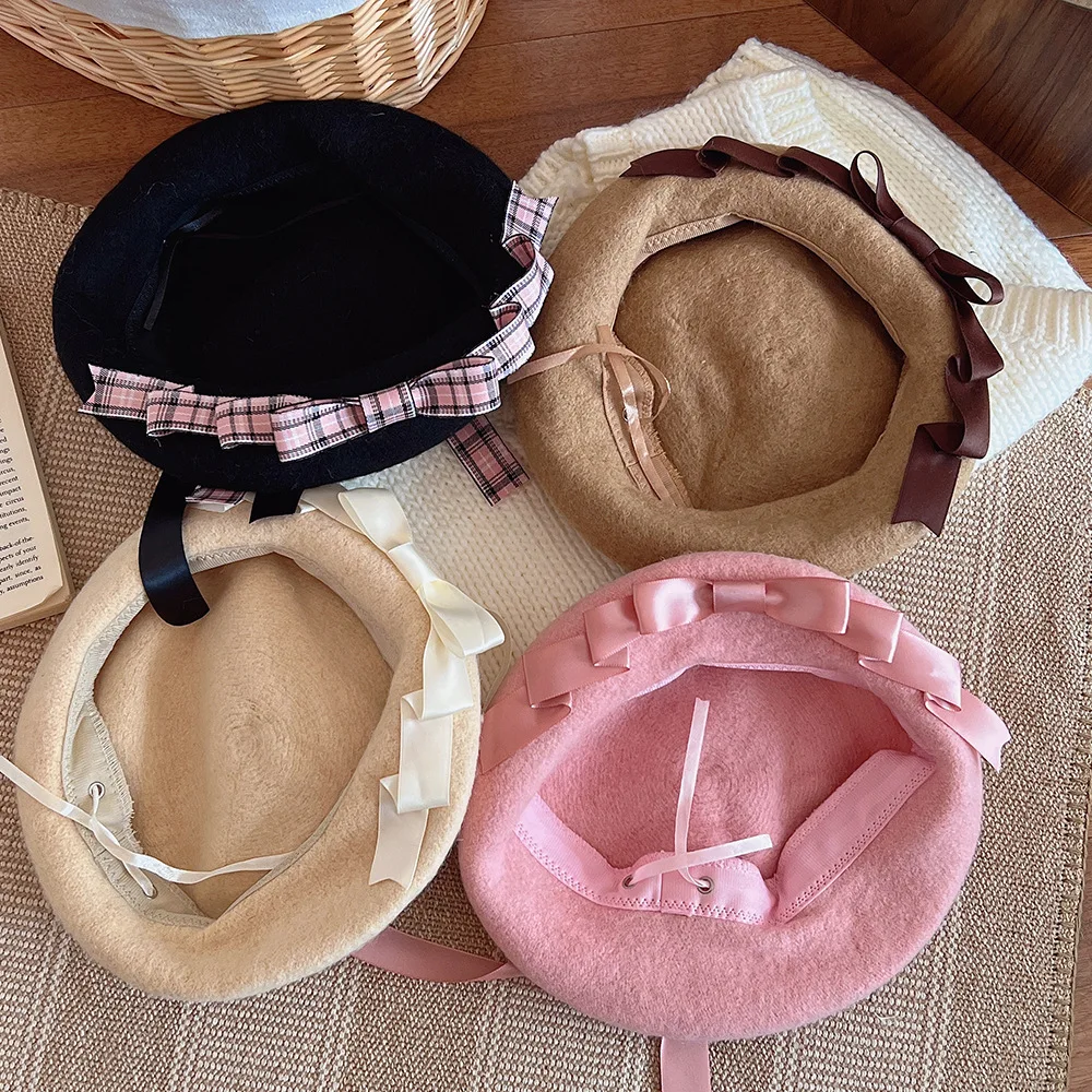 1Pc Vintage Bow Beret Set for Women Exquisite Versatile Daily Date Accessory Sweet Girl Must-Have Fashion Hat