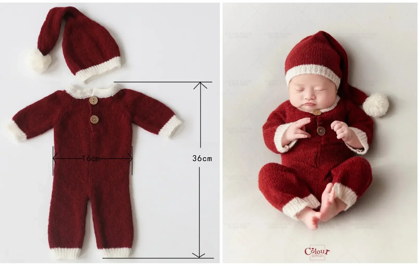 Pakaian rajut fotografi bayi, baju terusan fotografi bayi, baju monyet rajut wol Natal, properti fotografi bayi