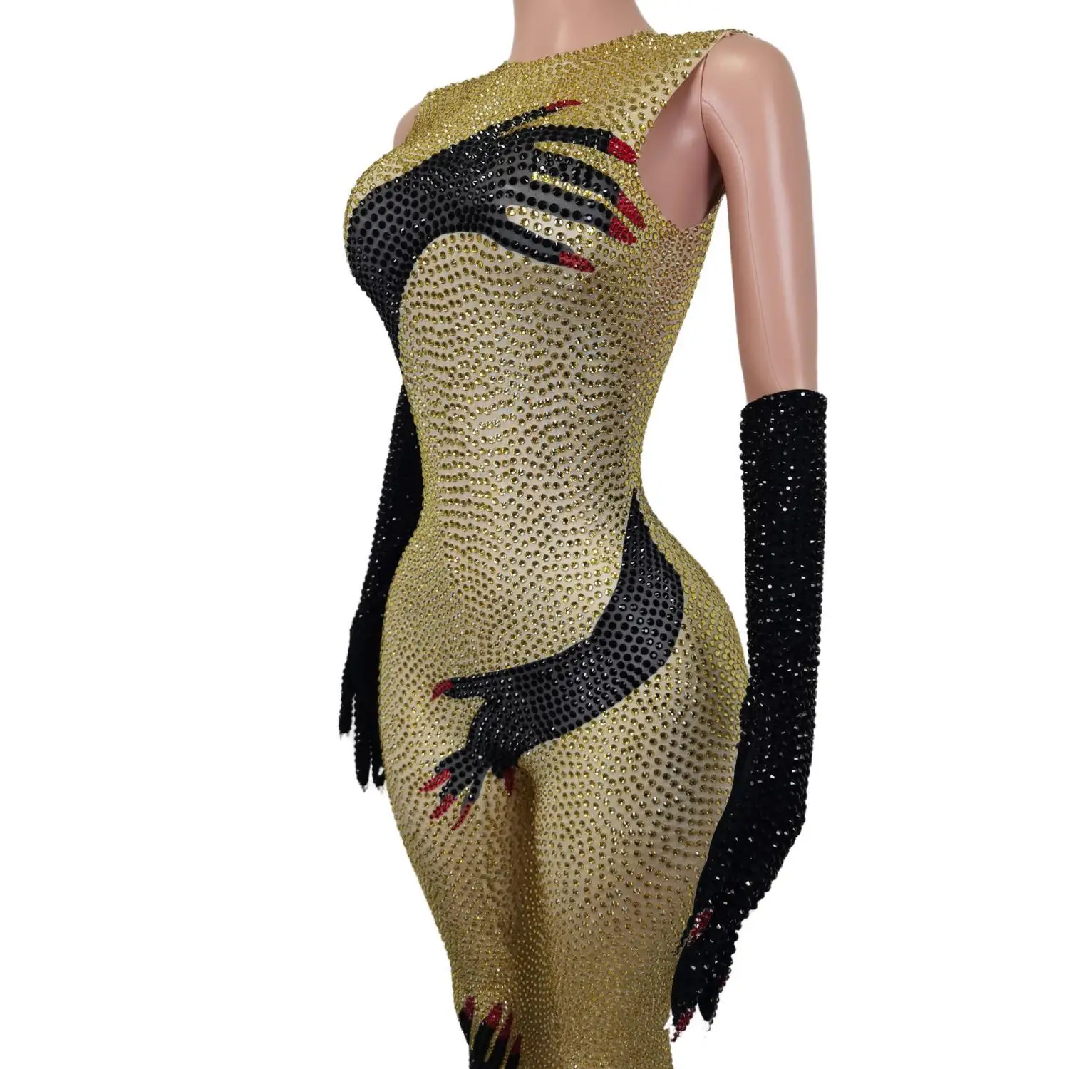 Gold Diamond Bodysuit Showgirl Leotard Exotic Exotic Dancer Clothes Bodycon Performance Rompers Women Party Rhinestone Jumpsuit