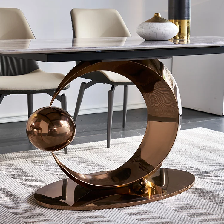 2022 Neues Modell Möbelsets Moderne Luxus-Esstischsets aus goldenem Edelstahl 1,8 m