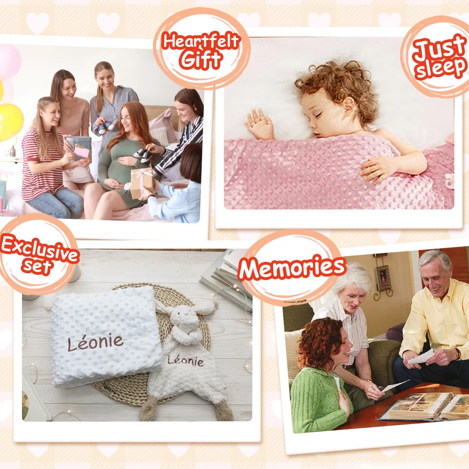 Personalisierte Decke für Neugeborene mit Namen, individuelles Kinderwagen-Schlafpuppen-Kaninchen-Schmuset, Geschenkset für Kleinkinder – Detail 3