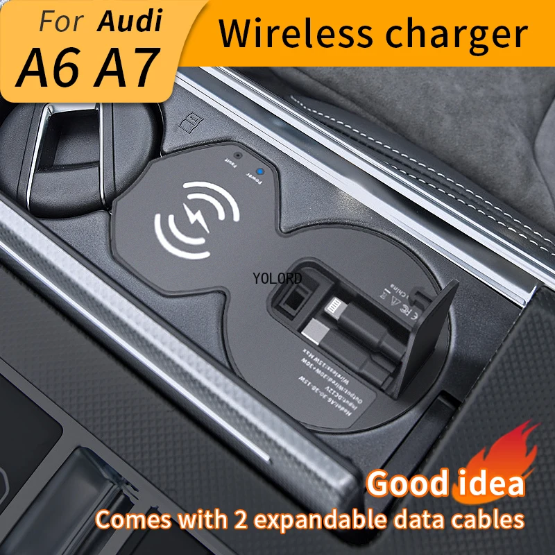 15W Car Wireless Charger Cigarette Lighter For Audi A6/A7/S6/S7/RS6/RS7 USB Fast Charging