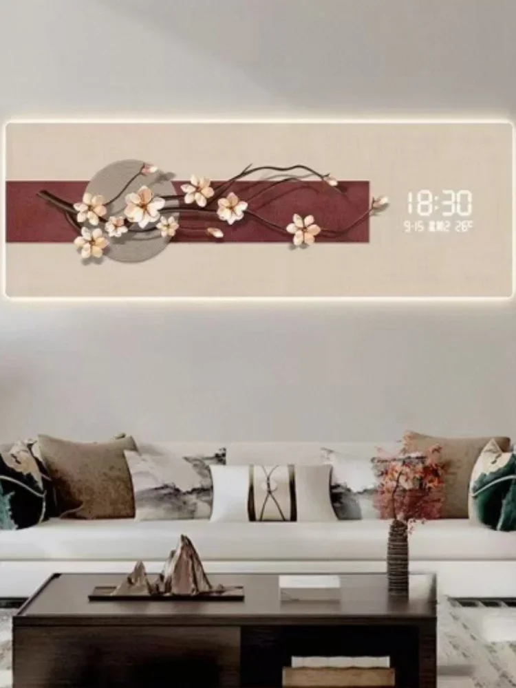 New Chinese style living room clock, wall clock, electronic clock, wall mounted high-end LED wall light 2025 new model