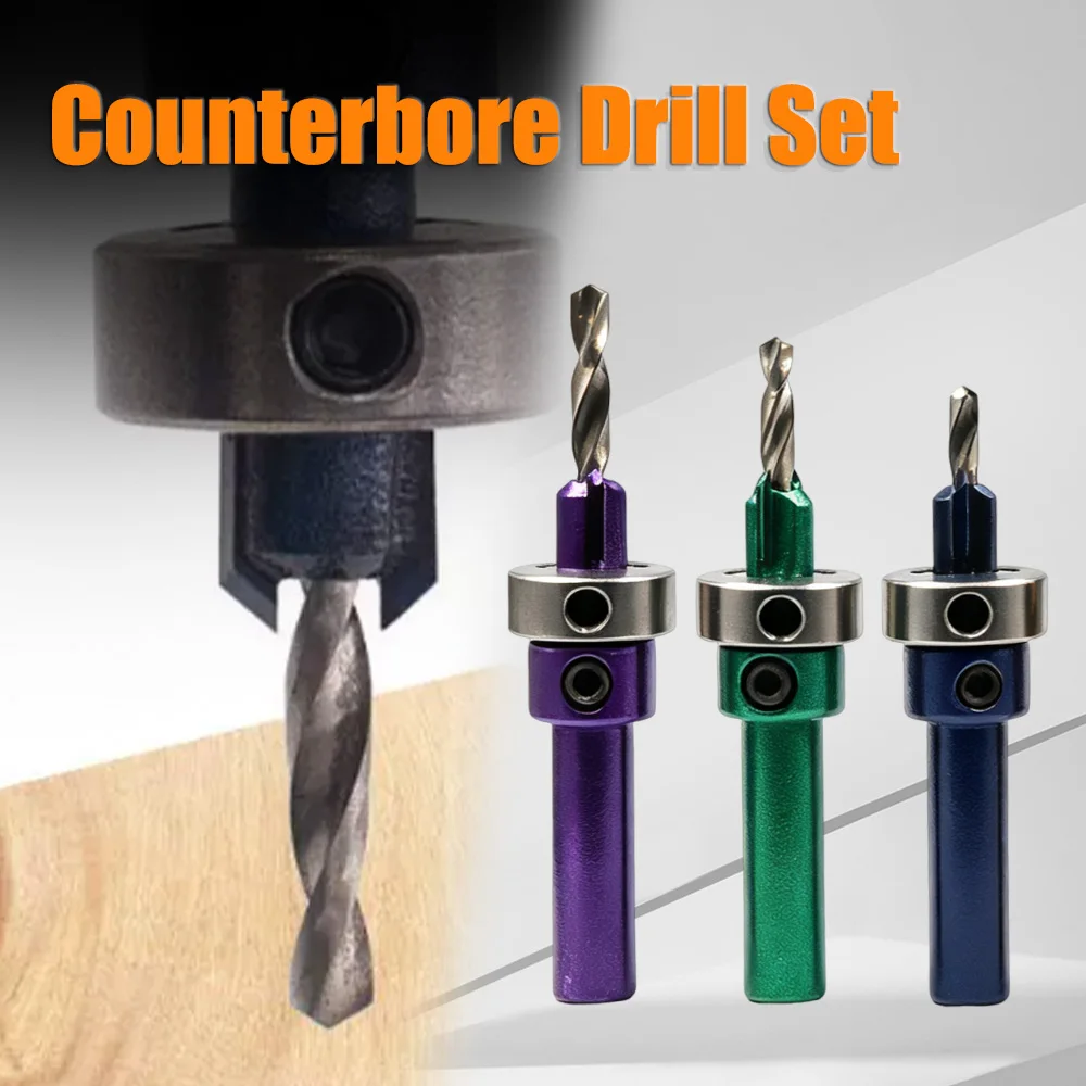 XHYKern 5PCS Adjustable Countersink Drill Bit Set 2.8-4mm Depth Stop Woodworking Hinge Hole Milling Cutter