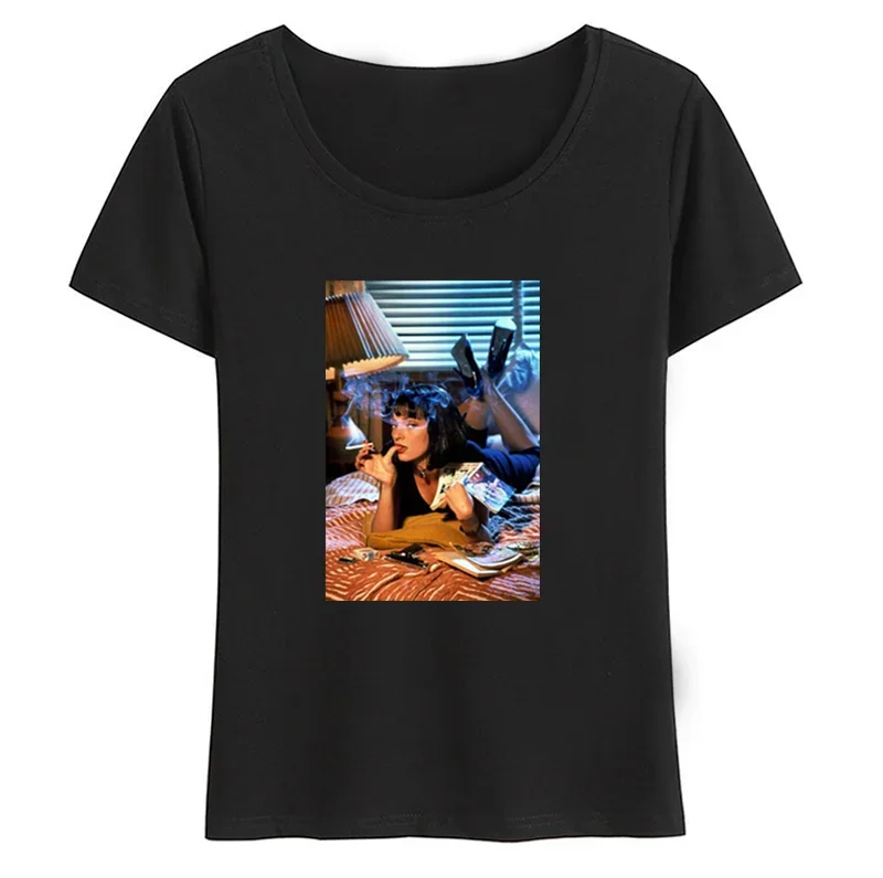 Movie Mia Wallace Pulp Fiction T Shirt Women Cool Tshirt Quentin Tarantino T-shirt Kill Bill Hip Hop Girl Printed Summe Top Tees