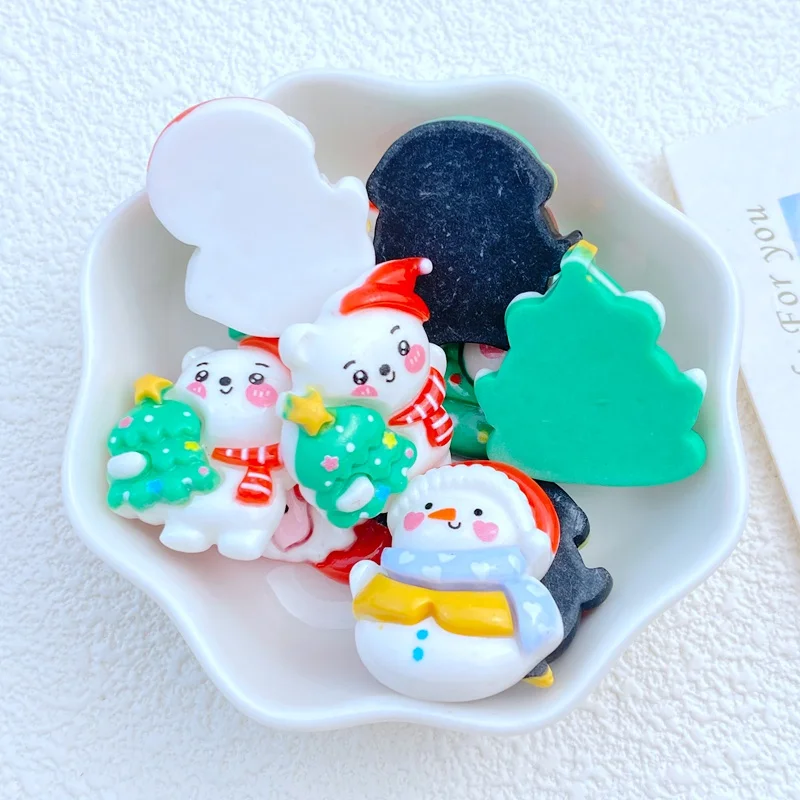 10 Stuks Nieuwe Schattige Hars Mini Cartoon Kerst Dieren Serie Platte Achterkant Onderdelen Versieringen Voor Haarstrikken Accessoires