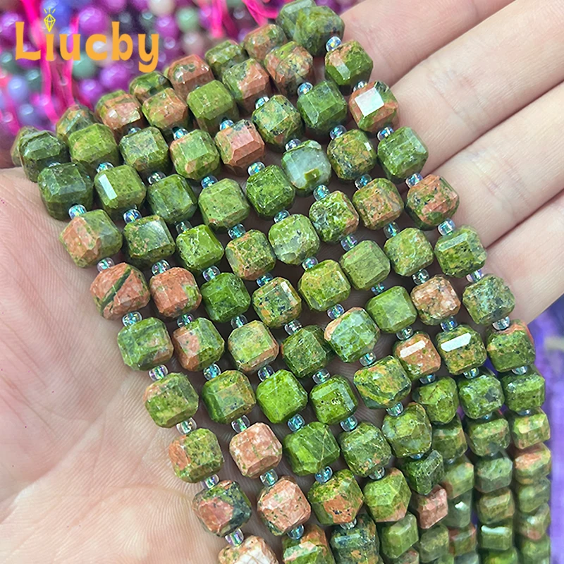 Natural Stone Imported flower green sugar cube Beads DIY Women's accessories decorations matching for Jewelry Making6/8/10mm 15