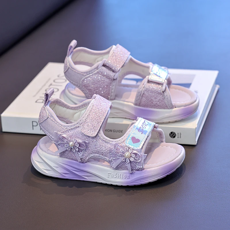 

Girls Summer Princess Sandals Glitter Bow Soft Beach Shoes Ages 3–18 Kids Casual Sporty Outdoor Footwear Toddler Big Child Shoes