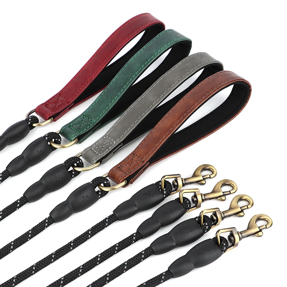 Personalized Dog Collar Leash Set Leather ID Dogs Collars Soft Adjustable Collar Reflective Lead for Small Medium Large Dogs