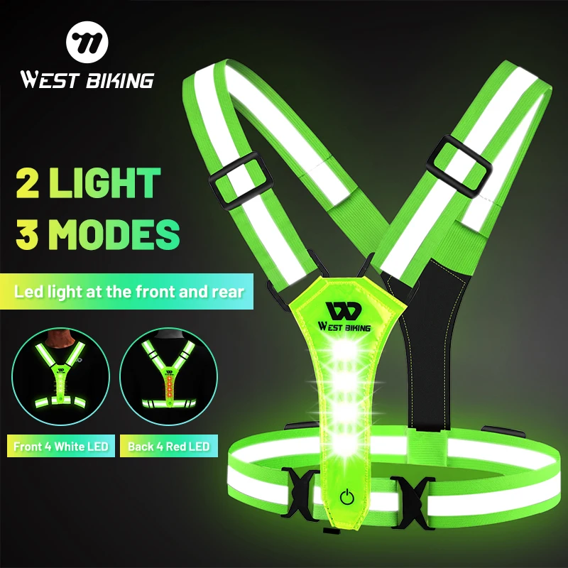 

WEST BIKING LED Reflective Vest Night Running Glowing Reflector Straps Safety Vest Nylon Cycling Vest Warning Lights Belt