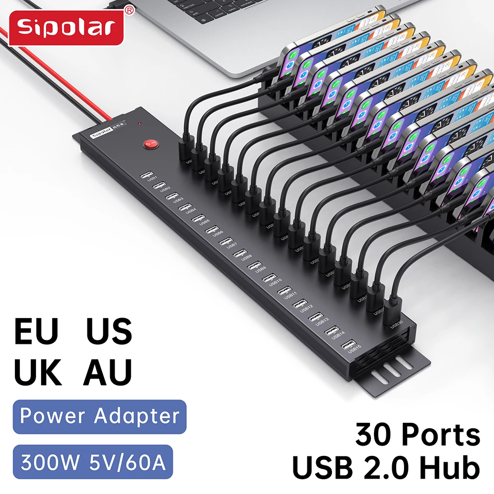 

Sipolar A-812 USB2.0 Hub 30 портов с адаптером высокой мощности 300 Вт Зарядная станция для телефона и планшета Аксессуары для ноутбука Расширение USB