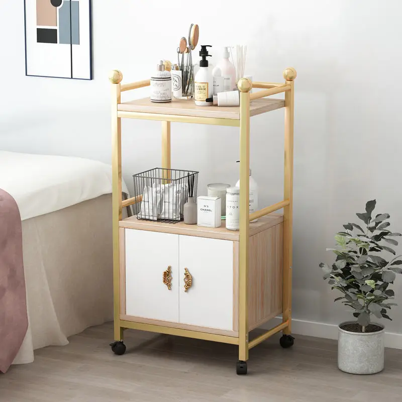 الذهب الأبيض العقلية الفاخرة الأثاث صينية آلة تصفيف الشعر الشعر الجمال مسمار سبا صالون عربة عربة مع قفل #5