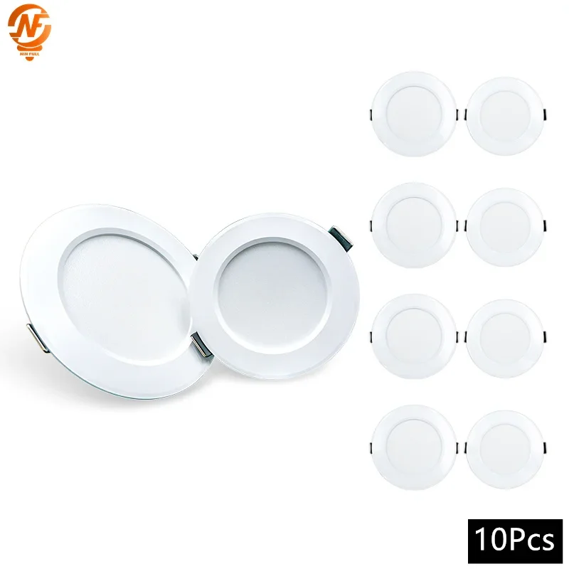 10Pcs/Lot LED Downlight AC 220V 3W 5W 7W 9W 12W 15W Wpuszczana okrągła lampa sufitowa do oświetlenia wystroju domu Lampa punktowa LED