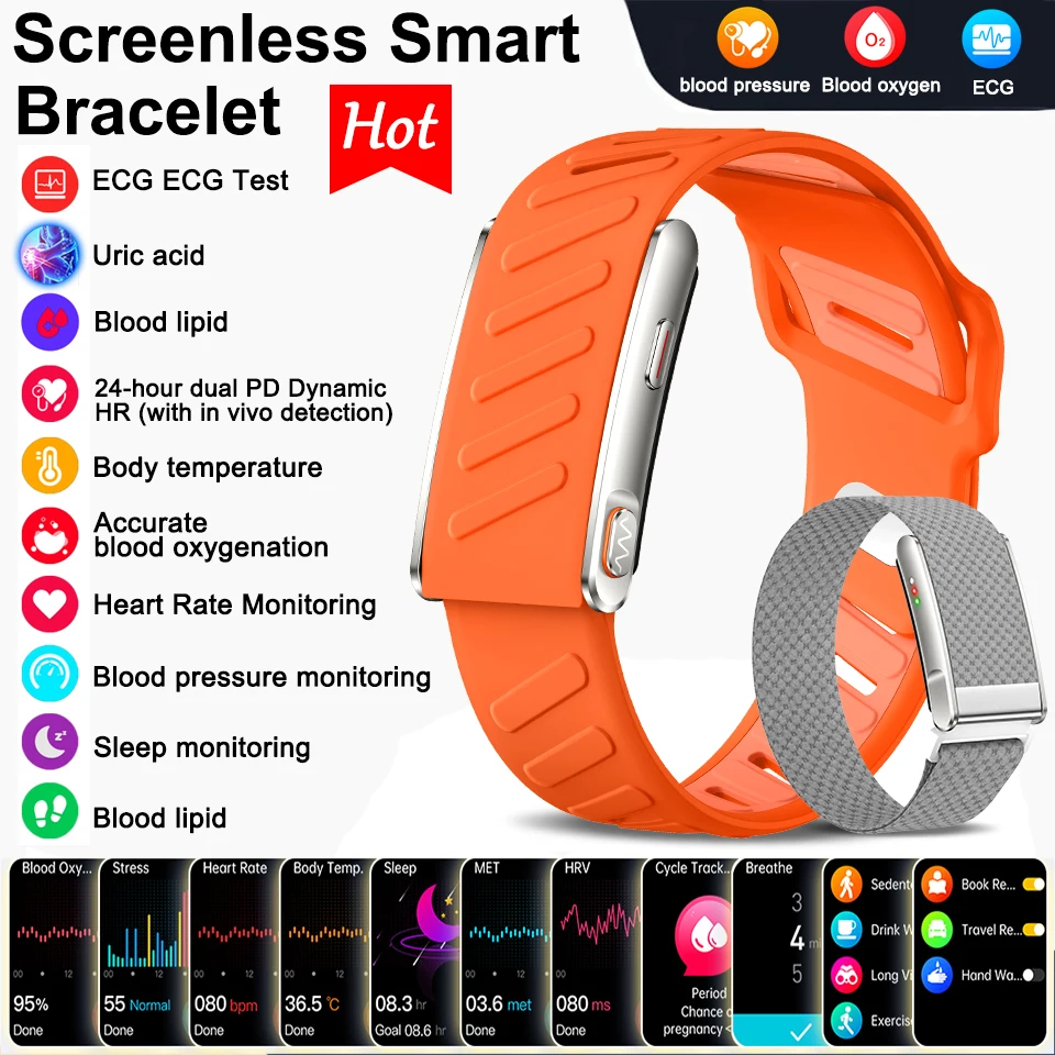 New Screen-Free Health Smart Band ECG Tracking Oxygen Dynamic Heart Rate Sleep Monitor Portable Fitness Bracelet For Men Women