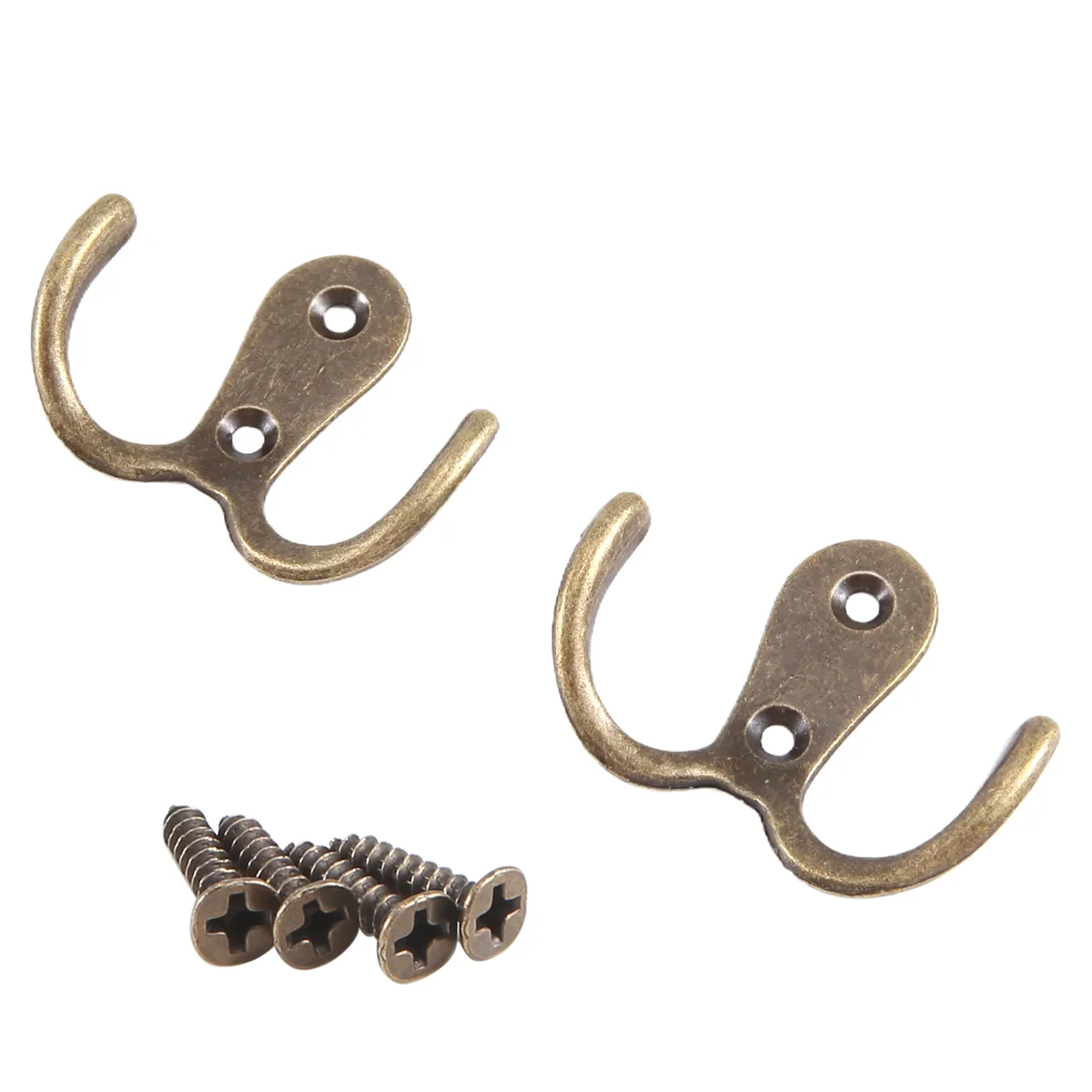 2 x Screw hook Retro metal double hook Metal wall mount hanger coat Antique bronze for