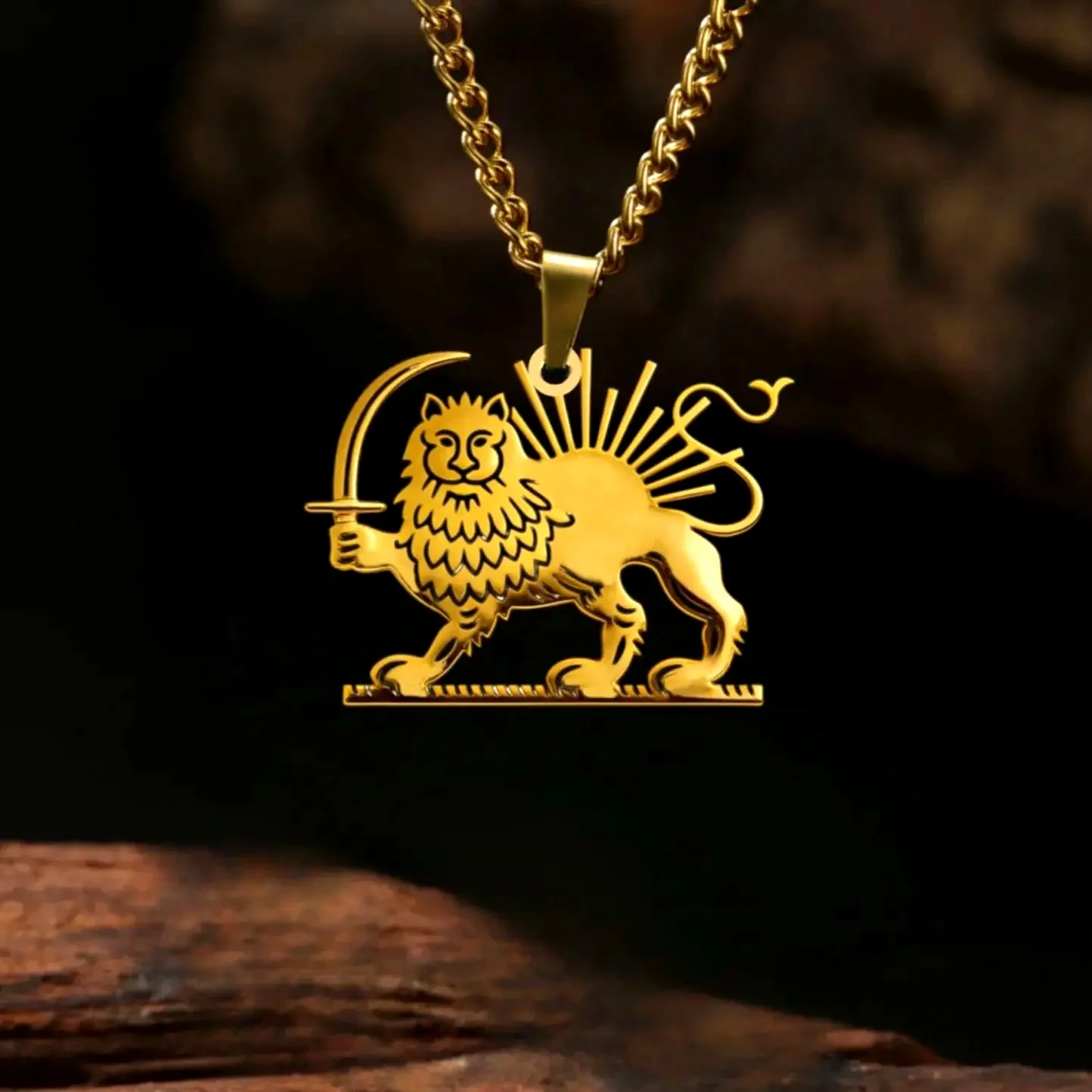 

Persian Empire Lion & Sun Necklace Vintage Persia Royal Iran Lion Necklace Stainless Steel Historical Persian Symbol Necklace