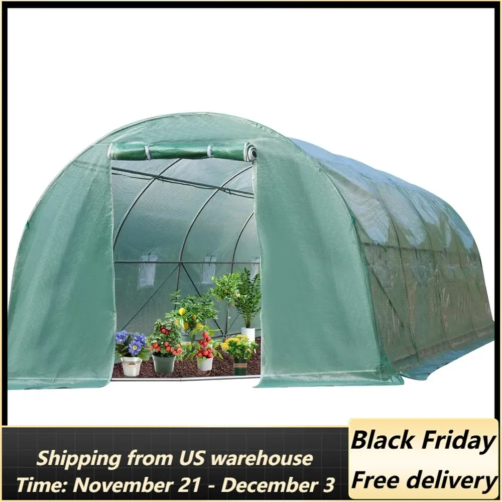 Greenhouse Large Outdoor Greenhouse Tunnel Sturdy Walk-in Greenhouse with PE Cover Metal Frame Roll-Up Zipper Curtains Greenhous