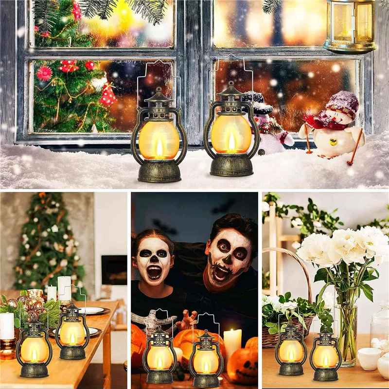 75STO-12 Pcs Mini Lantern Decorative Vintage Lantern Operated Lantern With LED Candle Hanging Candle Lanterns Battery Black