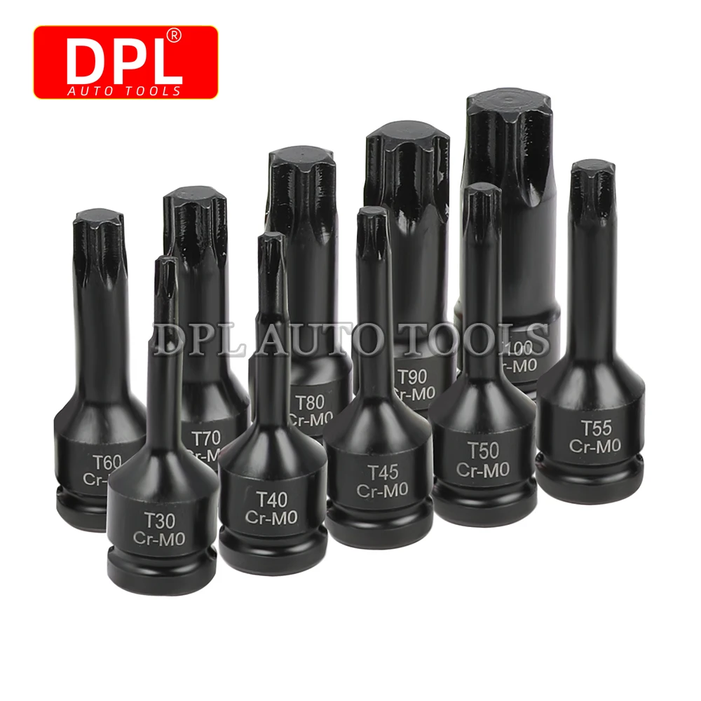 10pcs 1/2 Inch Drive Impact Torx Star Bit Socket Sets T30-T100 Socket Bits Set T30 T40 T45 T50 T55 T60 T70 T80 T90 T100