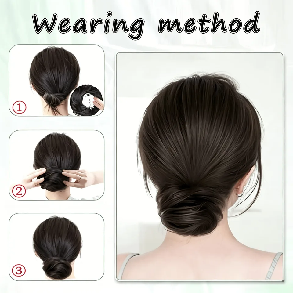 Rodete sintético con elástico extensión de moño chignon fácil recogido volumen natural para mujeres 3