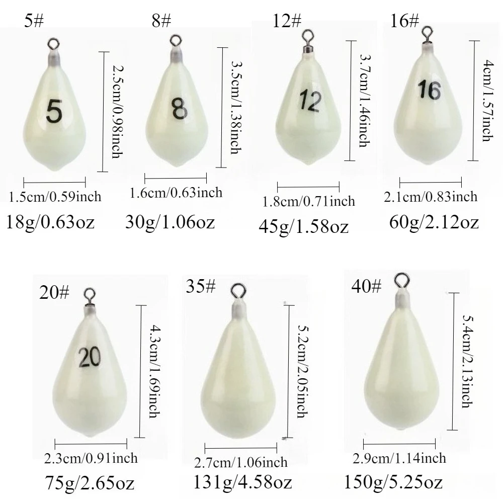3/5/2pcs Luminous Egi Sinker Set Teardrop Squid Jig Sinker with Swivel Glow Fishing Weight Night Fishing Tackle for Squid view 2