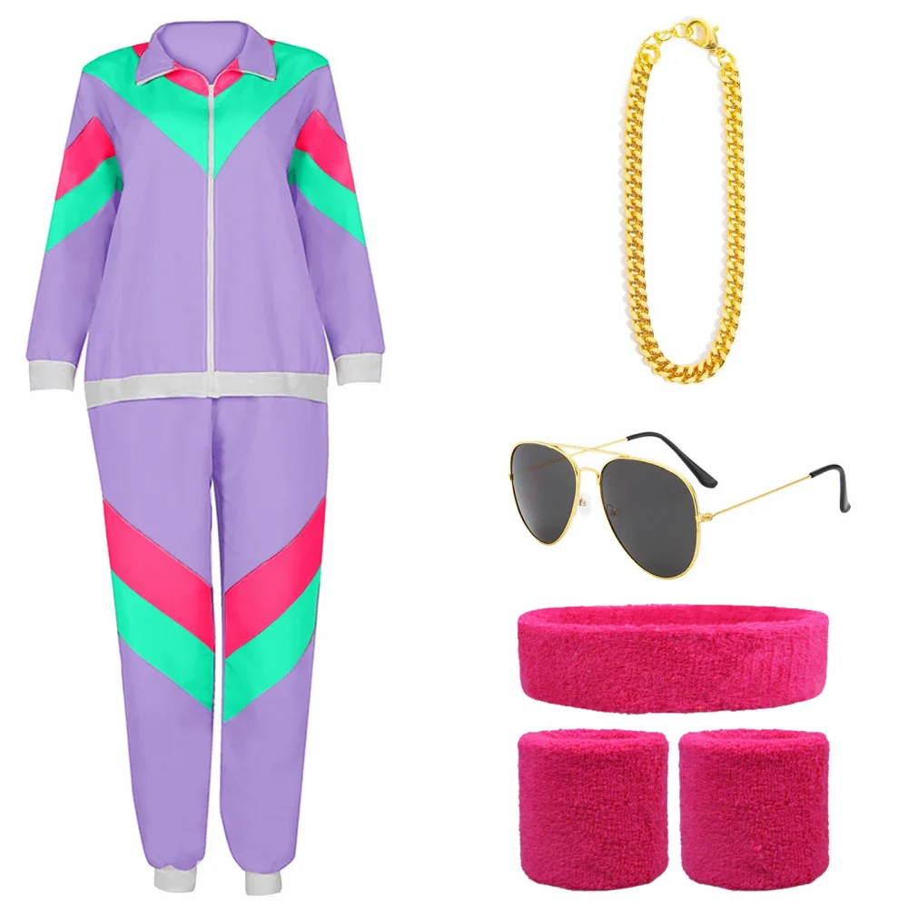 80er Jahre Trainingsanzug für Männer Frauen Retro Hip Hop Windjacke 80er Jahre Kostüm für Männer Disco Trainingsanzug Outfit Set 90er Jahre Muschelanzug