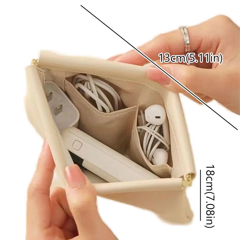 กระเป๋าเครื่องสำอาง PU แบบปิดอัตโนมัติ กล่องใส่หูฟัง กระเป๋าใส่เหรียญขนาดเล็ก ที่ใส่ลิปสติก อุปกรณ์จัดระเบียบเครื่องสำอาง กันน้ำ พกพาสะดวก อุปกรณ์เสริมสำหรับการเดินทาง