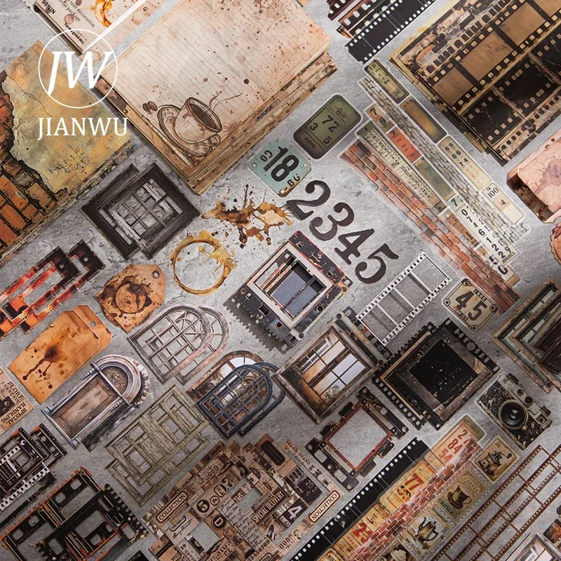 JIANWU Time Collection Series Vintage Wall Film Label Landscape Collage Decor Material Package Creative Junk Journal Stationery