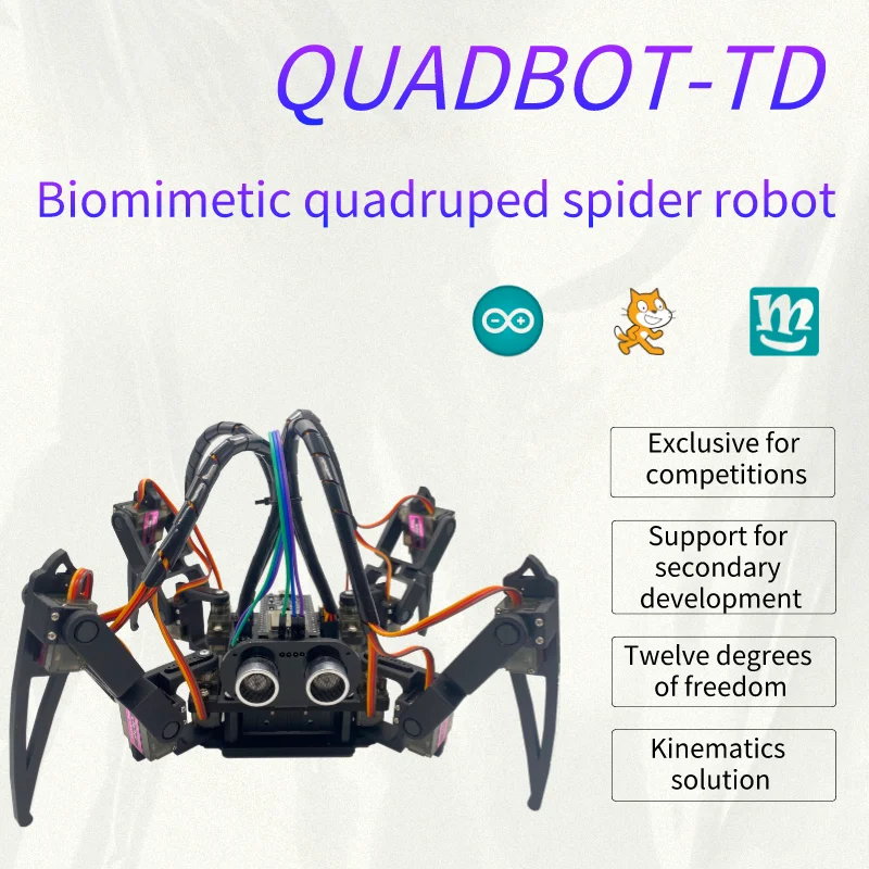 QuadBot-TD 3DOF Quadruped Biomimetic Spider Programming Robot Support Arduino Bluetooth Remote Control Assembly DIY Kit STEM