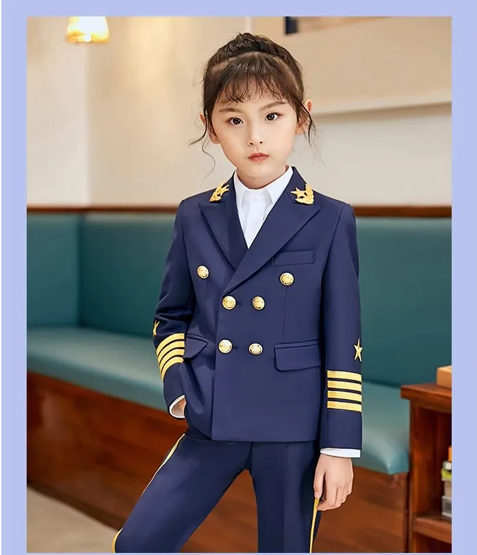 Boys Girls Soldier Pilot Captain Cosplay Photograph Dress School Kids Beaufitul Birthday Suit Children Wedding Performance Wear