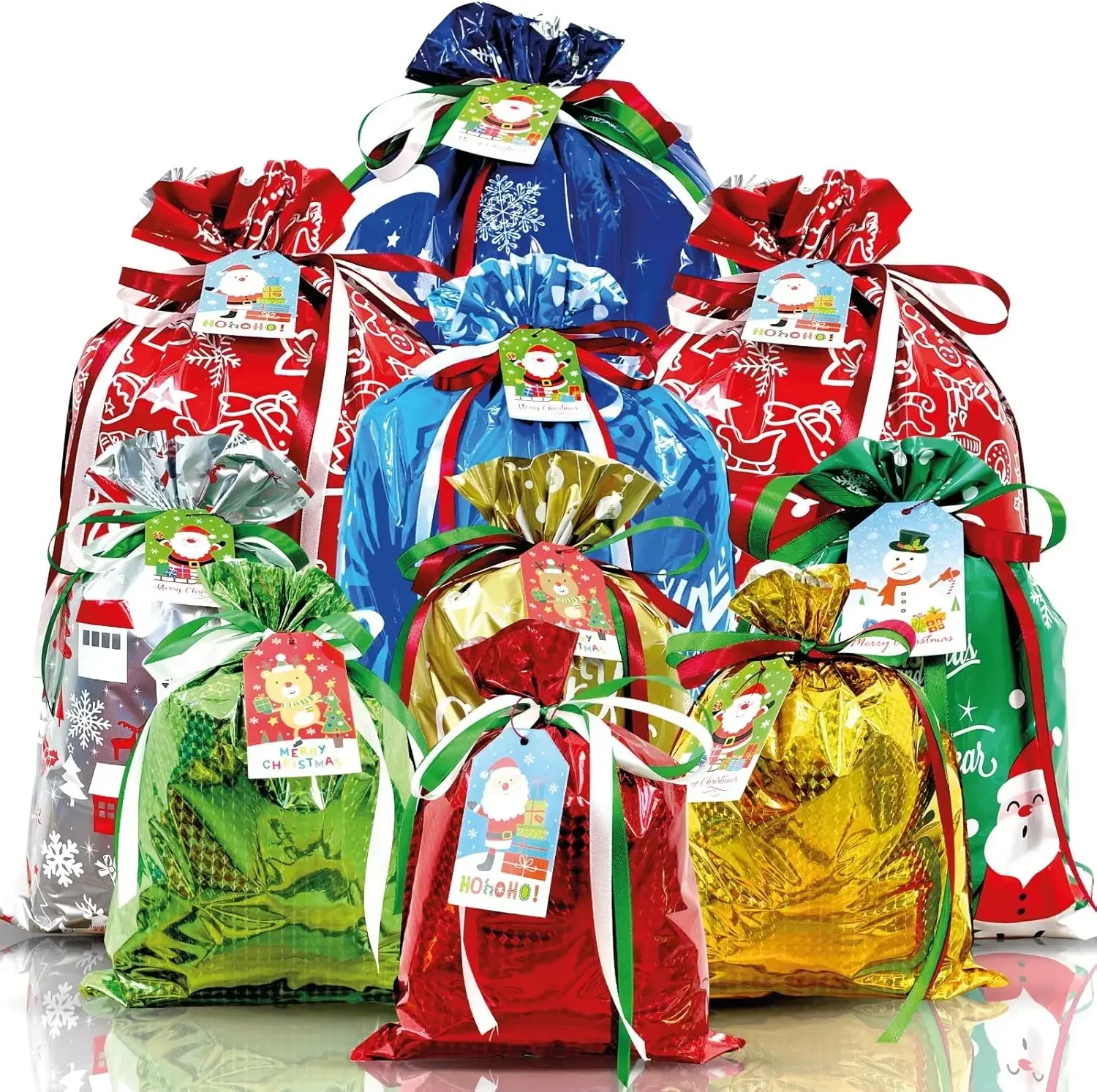 

38PC Christmas Gift Bags with Tags & Ribbon Ties, Assorted Sizes for Xmas Holiday Present Wrapping & Festival Party