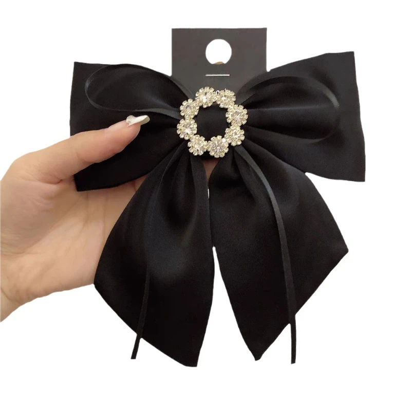 Koreanische Einfarbig Stoff Bogen Haar Clips Kristall Haar Bögen Pferdeschwanz Clip Haarnadel Barrettes Headwear Haar Zubehör für Frauen – Detail 5