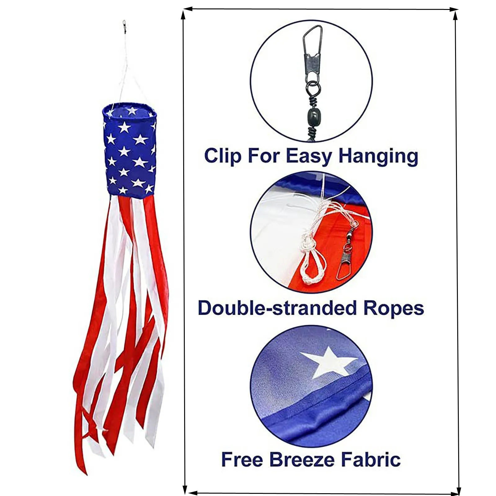 American Flag Windsock for Decoration, Outdoor Hanging Stars, Stripes USA Flags, Patriotic Decor, Independence Day 4th Of July