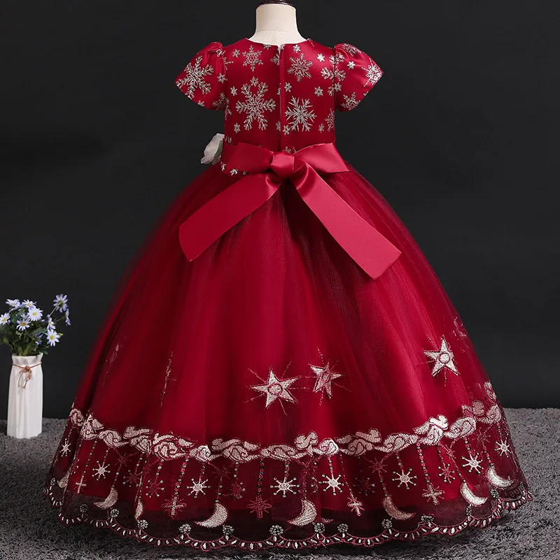 Girls Christmas Dress Elegant Princess Gown For Girls Wedding Dress Flower Appliques Kids Evening Prom Dress Party Events Dress