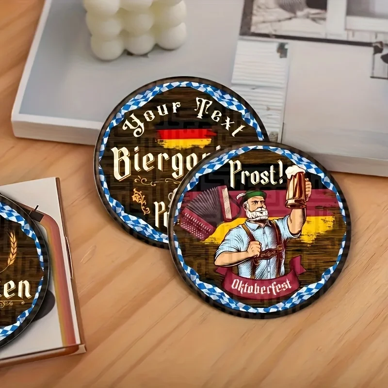 Artistic Beef Festival 2D Wooden Coasters Set 6/12pcs Kitchen Terrace Decor Festive Gift Unique Room Decor for Friends