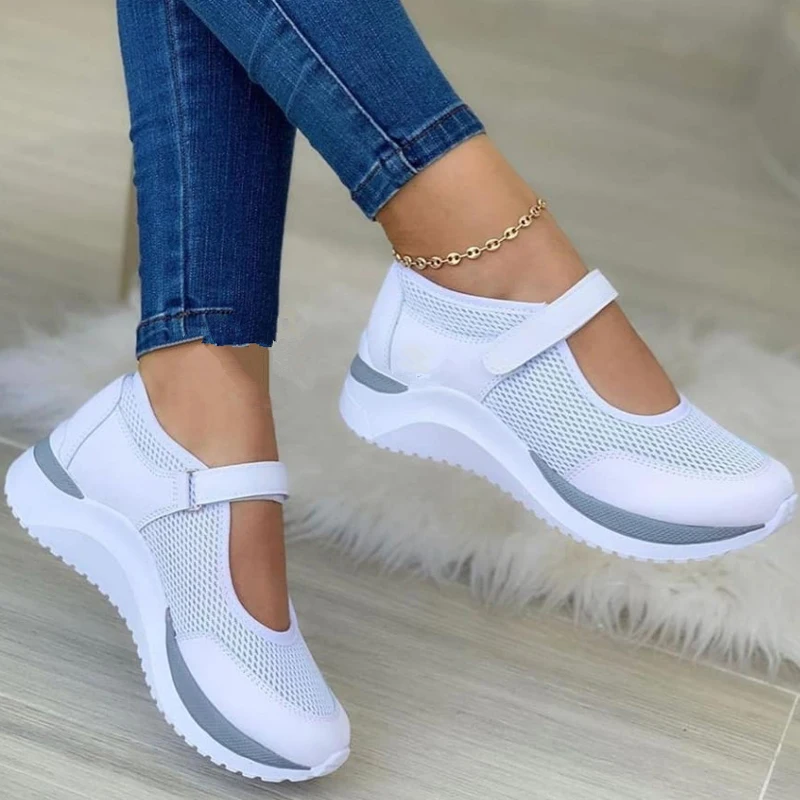 2022 Women Fashion Vulcanized Sneakers Platform Solid Color Flats Ladies Shoes Casual Breathable Wedges Ladies Walking Sneakers