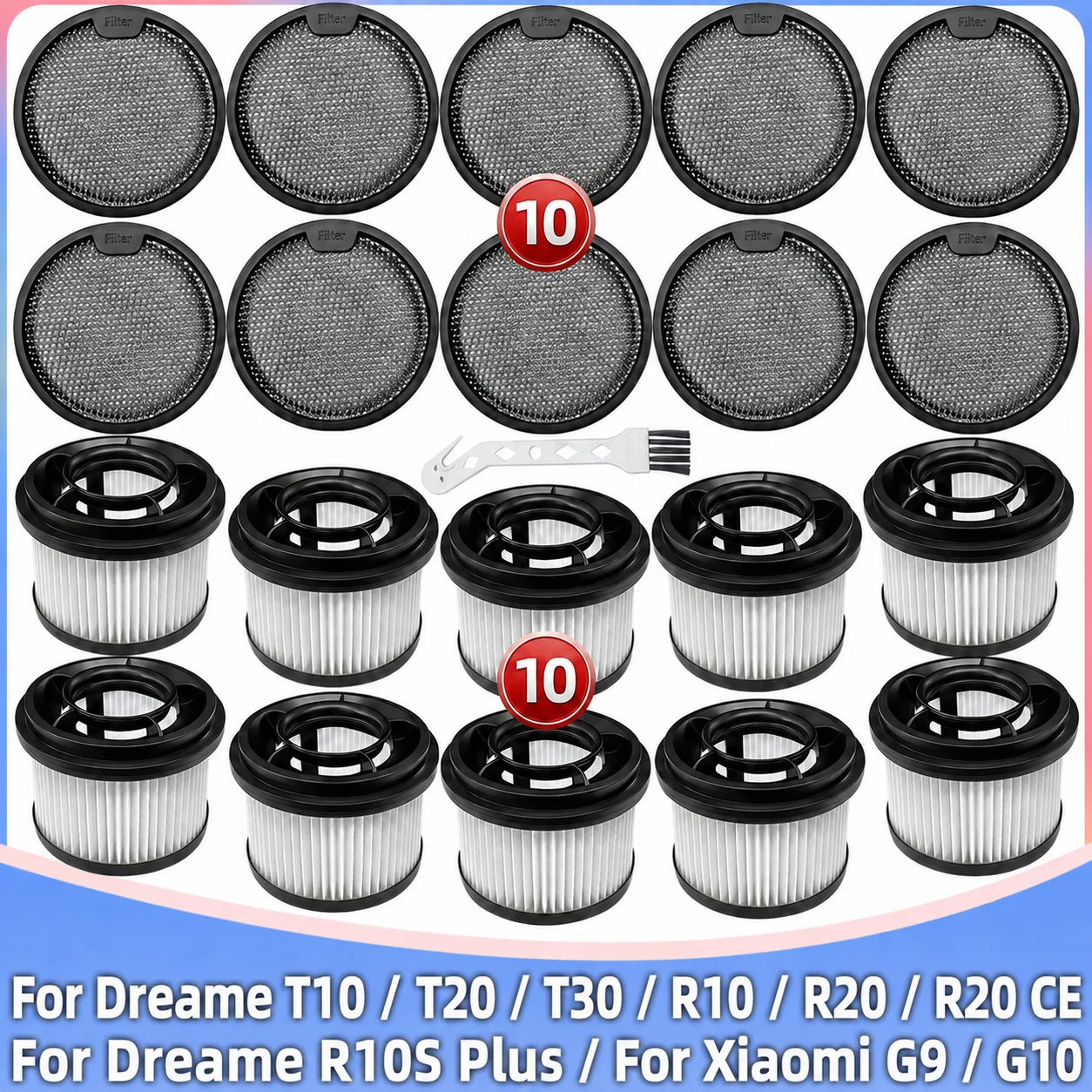 Apto para dreame R10S Plus / t10/t20/t20 pro/t30/t30 neo/r10/r10 pro/r20/ R20 CE, xiaomi g9/g10 peças de reposição pré pós filtro