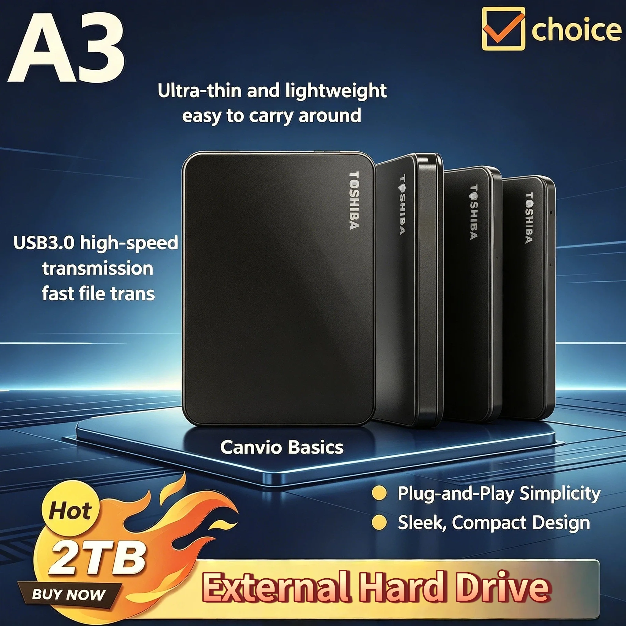 500GB 1TB 2TB For Toshiba OEM A3 Expansion USB3.0 2.5 Inch Portable HDD External Hard Disk Drive Box Storage Compact Pro 8K