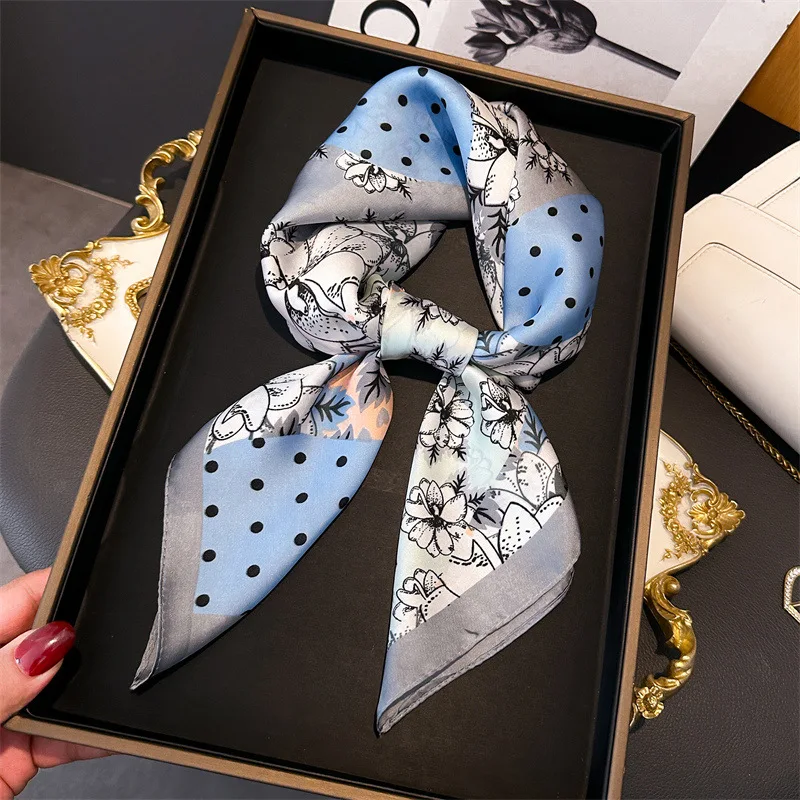 Women Luxury Floral Print Square Silk Scarf Soft Satin Kerchief Hairband Hijab Foulard Ribbon Tie Neck Bag Headband Scarves Wrap