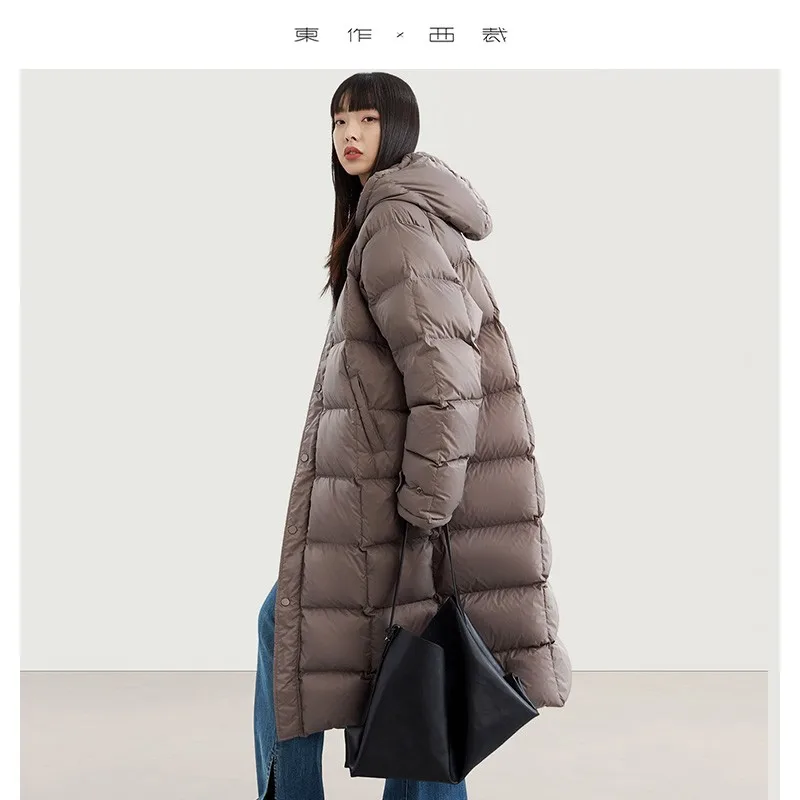 Füllstoff: Entendaunen ~ Lange Overknee-Daunenjacke im Paar-Stil, schwarzer Petite-Mantel, neues Wintermodell