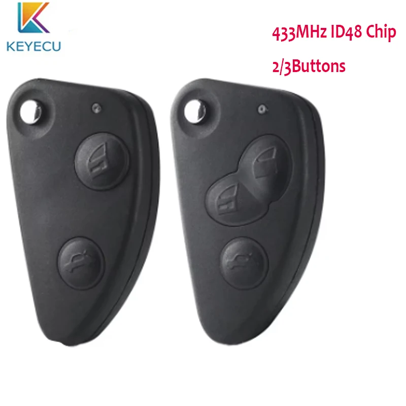 KEYECU Replacement Folding Smart Remote Key Fob for Alfa Romeo 147 156 166 GT 433MHZ ID48 Chip 2/3Buttons Uncut SIP22 Blade