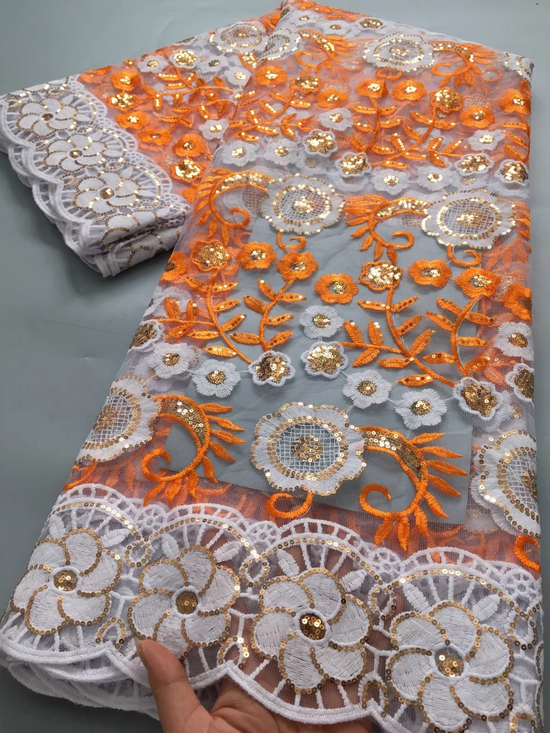 African French Mesh Lace Fabric Milk Silk Lace Nigerian Embroidered Fabrics Sequins High Quality for Women Dresses,5Yards 4137
