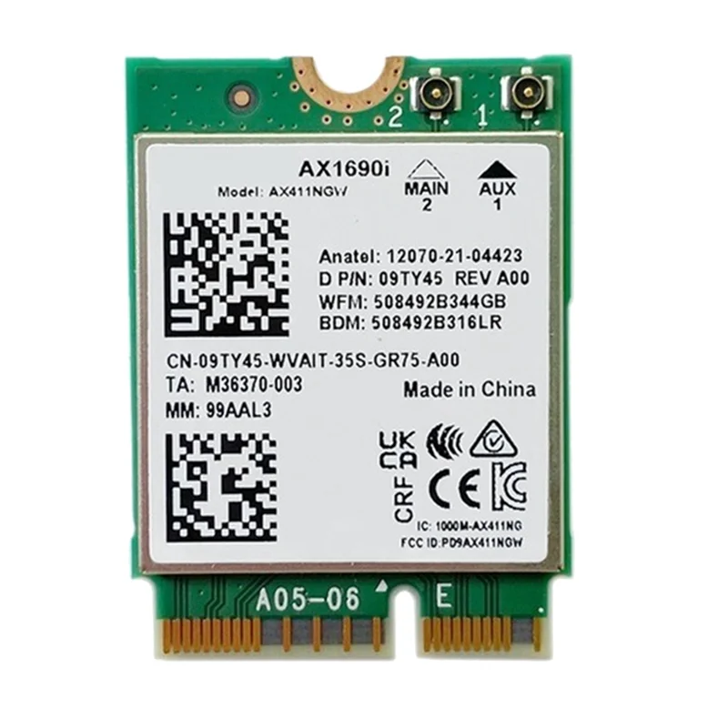 

AX1690I WiFi Card AX411 Wi-Fi 6E Speed 2.4 Gbps 802.11Ax 2.4/5/6GHz Bluetooth 5.3 Wireless Module