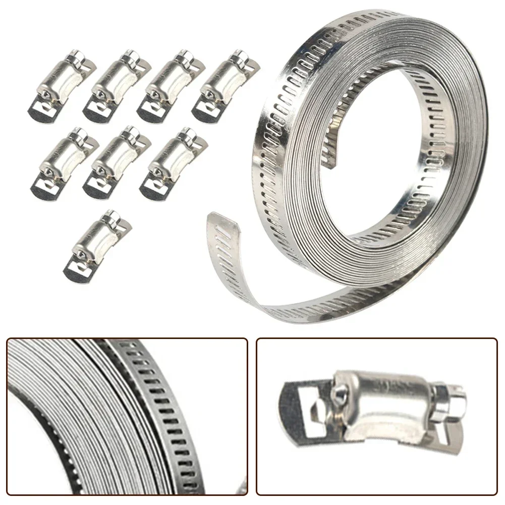 Pipe Clamp High Quality 304 Stainless Steel 3.5M Hose Clamp Kit DIY Metal Strap+8 Stronger Fasteners Worm Drive Tube Clamps