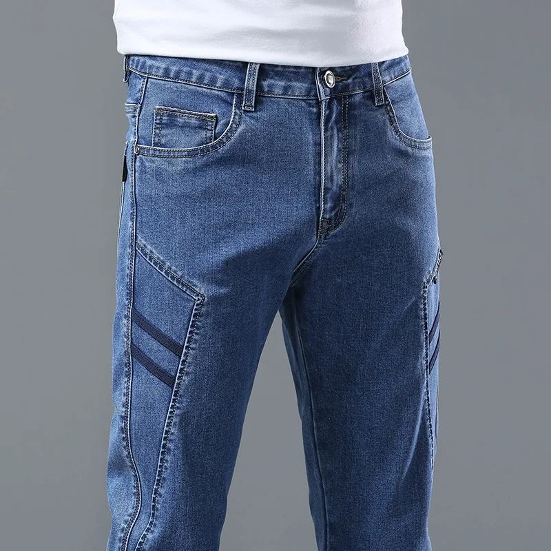 

Весенне-осенние новые модные трендовые однотонные прямые эластичные джинсы, мужские повседневные спортивные джинсы высокого качества 28-38