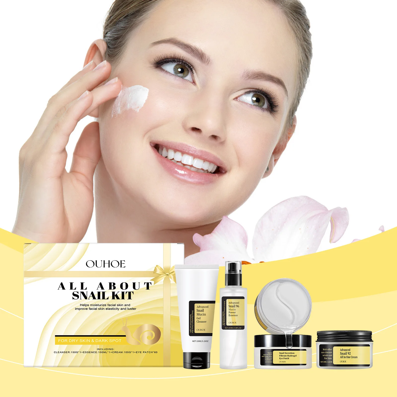 Snail Mucin 96% Korean Skin Care Fade Fine Lines Repair Tighten Firming Moisturizing Smooth Glow Brightening Facial Essence Set