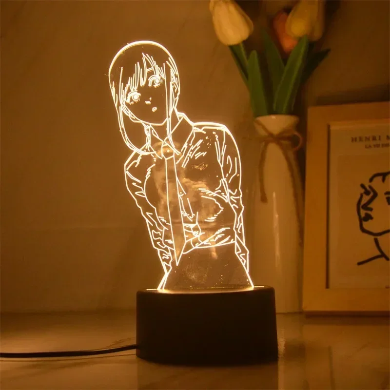 Anime Chainsaw Man Makima para decoración de dormitorio, lámpara de noche 3d, figuras de Manga de cumpleaños para niños, lámpara de mesita de noche, luz Led creativa, regalo de juguete