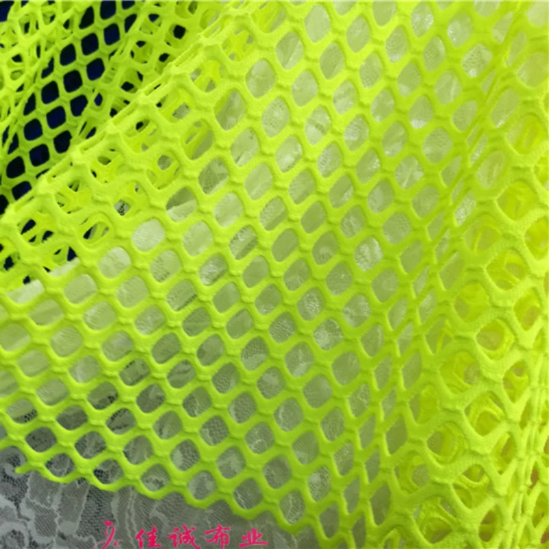 YLM Fluorescent Yellow Square Elastic Large Mesh Hollow Mesh Fabric Latin Dance Clothes DIY Splicing Fabric