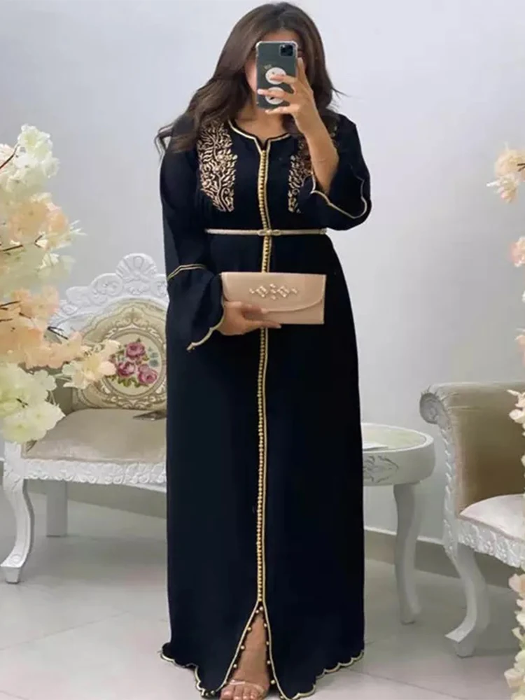 Vestido caftán marroquí con apliques de cuentas para mujeres, vestidos con cinturón de fiesta, Arabia Saudita, Abayas, ropa islámica, Eid musulmán