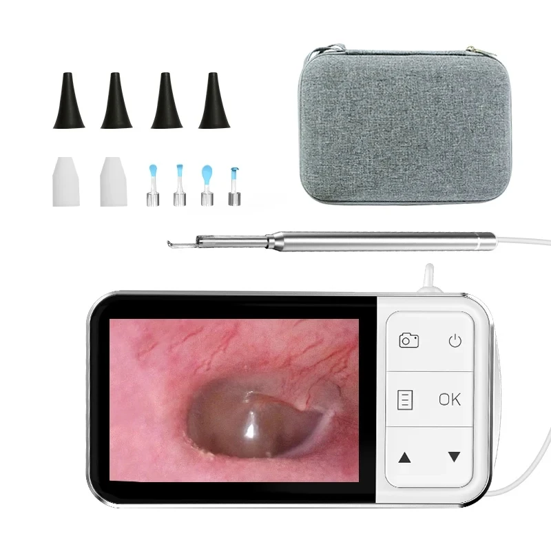 Digital Otoscope With 4.5 Inches Screen 3.9mm Ear Scope Camera with 6 Lights 1080P Ear Wax Removal Tool for Kids Adults With bag